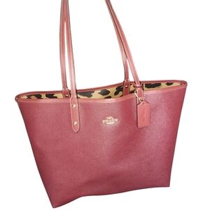 Coach Reversable Leather Tote with Gold Hardware